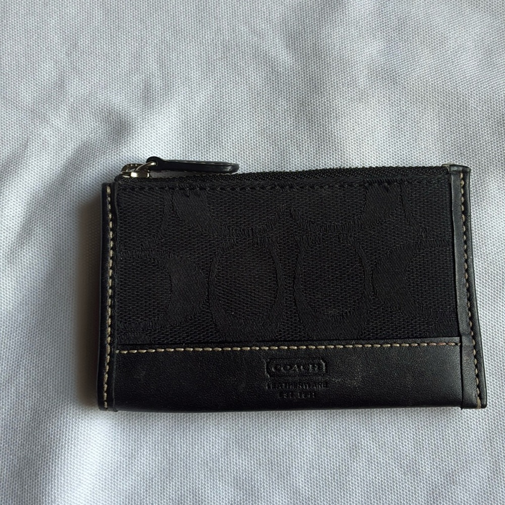 COACH Leatherware Keychain Coin Purse Wallet Black Jacquard